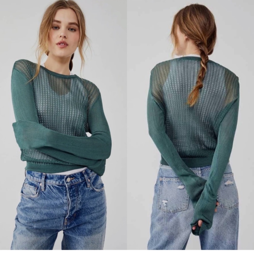 New Free People H20 Crew Pullover in Jaded Size Large (runs small)